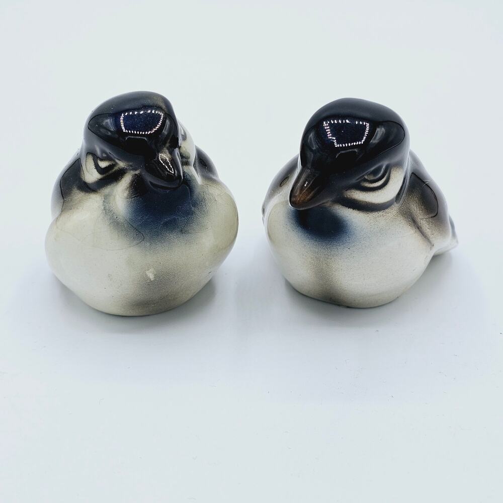 Antique Wien Keramos Brown Pair Of Titmouse Birds Ceramic Made In Austria 1920s.
